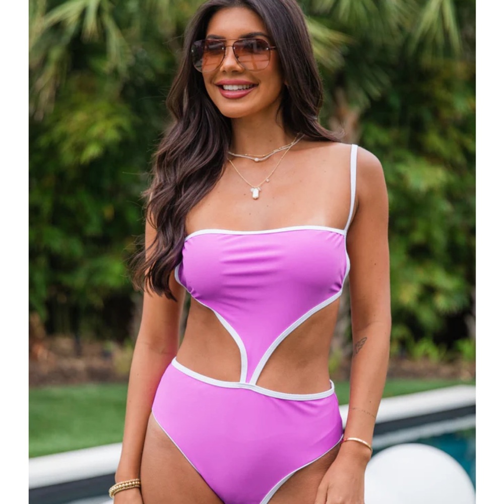 Pursue Your Passion Purple Cutout One Piece Swimsuit - NWOT - Picture 3 of 3